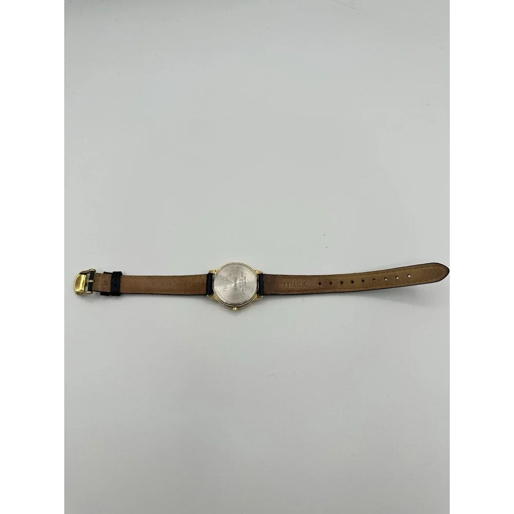 Vintage Timex Indiglo Men's Watch Gold-Tone Case Black Leather Strap Classic